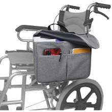 Waterproof Storage Bag Wheelchair Carry Bag, Wheelchair Armrest Accessories Side Bag with Pockets for Electric Manual (Gray)
