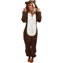 Onesie Pajamas for Women Teddy Fleece Onesie Pyjama Hoodies Fuzzy Teens Pjs Carnival Costume Warm Fluffy Loungewear Bear Sleepwear Pocket Bodysuit Fam
