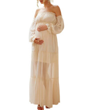 Lightweight Maxi Dress For Pregnant Women Feature Split-Cream L