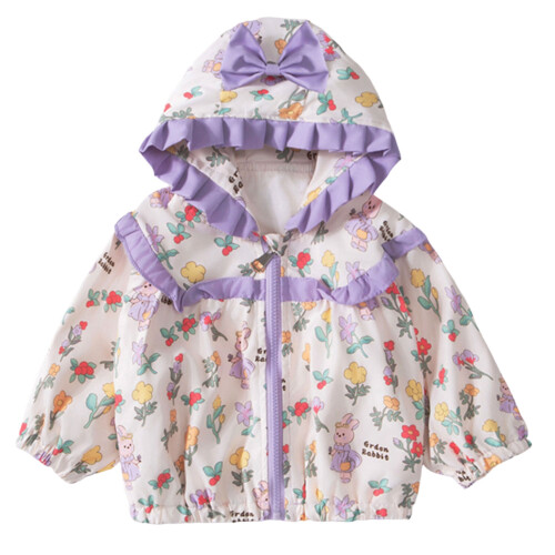 Fun Printed Girls Windbreaker Jacket Long Sleeved-Purple 130