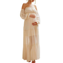 Breathable Polyester Maternity Dress Feature High-Cream XL