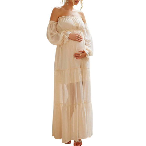 Breathable Polyester Maternity Dress Feature High-Cream XL
