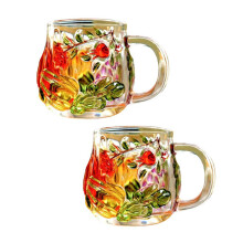 Glass Coffee Mugs Hand Painted Coffee Cups Decorative-2 pieces
