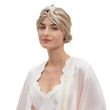 Elegant Twisted Design Silk Sleep Bonnet Hat Hair Wrap-Apricot
