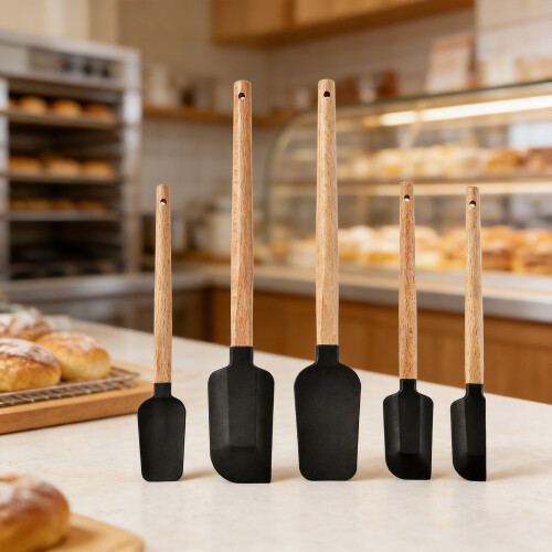 5 Piece Heat Resistant Silicone Baking Spatulas With Ergonomic 1
