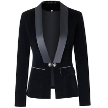 (Black, L) Blazer de terciopelo para mujer, corte ajustado, cuello chal de satén, abrigo de negocios para la oficina.