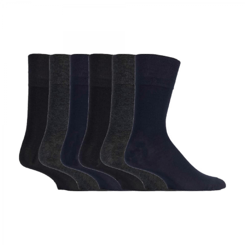 (Black/Navy/Grey, 6-11 UK) - 6 Pack Mens Non Elastic Bamboo Socks