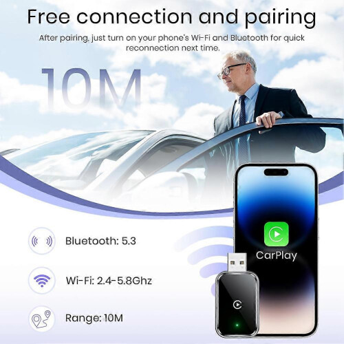 Compatible With iPhone Wireless CarPlay Adapter, Wired to Wireless, Mini Size, USB and USB-C Interfaces, No Delay 1