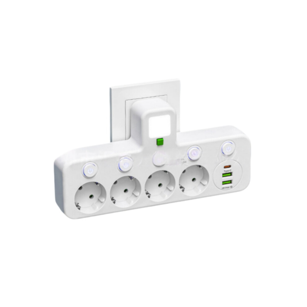 Eu Plug Outlet 4 Sockets With Usb Type-C Ports, White, No Extension Cord 9172356188891