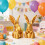 Traditionelle goldene Hasenstatue mit traditionellem-2 Packung 6