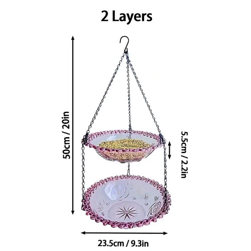 Multicolored Double Layer Suspended Bird Water Vessel And-Pink 2