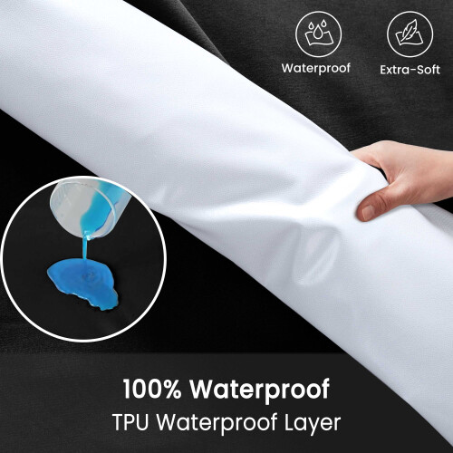 (Black, Double ) Waterproof Fitted Sheet Extra Deep Skirt 30cm 1