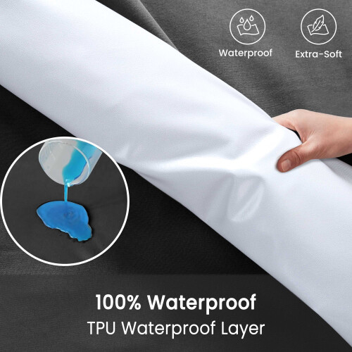 (Charcoal, Double ) Waterproof Fitted Sheet Extra Deep Skirt 30cm 1