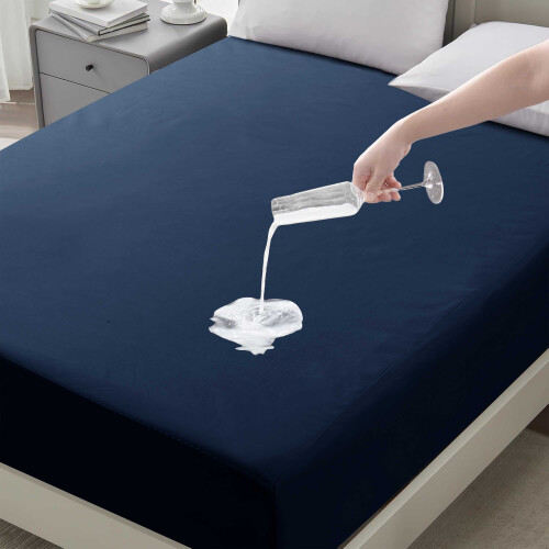 (Navy, Super King) 2 Pack Waterproof Fitted Sheet Extra Deep Skirt 30cm 1