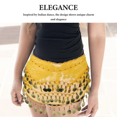 Yellow Three-Layer Dance Skirt with Glitter Sequin Hip Scarf 2