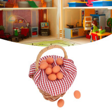 Realistic Dollhouse Egg Basket Woven with Handles Red Plaid Miniature Decor