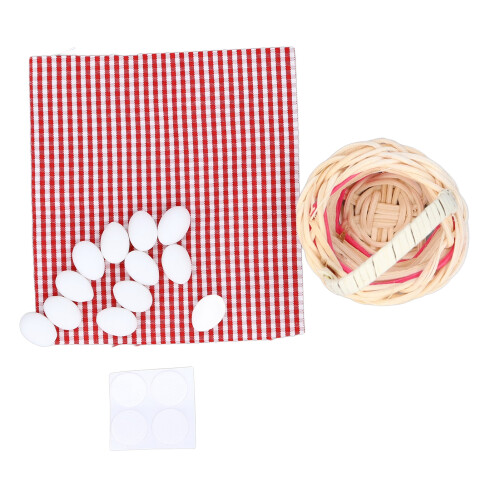 Dollhouse Egg Basket with Egg, Red Plaid Miniature 1