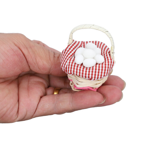 Dollhouse Egg Basket with Egg, Red Plaid Miniature 2