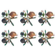 6 Pcs Starfish Napkin Rings,pearl Rhinestone Ocean Coastal Nautical Napkin Ring Holders Napkin Buck