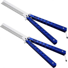 2 Pieces Stainless Steel Folding Training Butterfly Comb Styling Tool (blue) - DD01