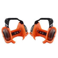 (Orange) Two-Wheeled Heel Wheels Adjustable Roller Skates PVC Tricolor Luminous Wheel Shoes For Children
