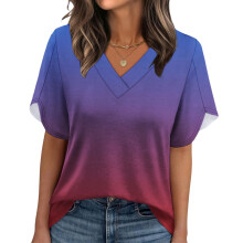 Damen-Sommer-Oberteil mit V-Ausschnitt und-Blau S