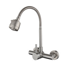 Wall Mounted Tap Single Handle Hot Cold Water Mixer-Brushed