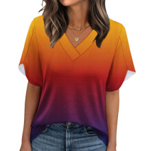 Damen-Sommer-Oberteil mit V-Ausschnitt und-Orange XXL
