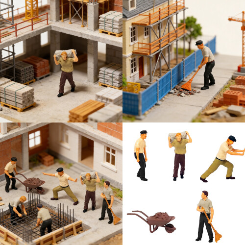 Miniature Construction Worker Carrying Supplies-Wheelbarrow 2