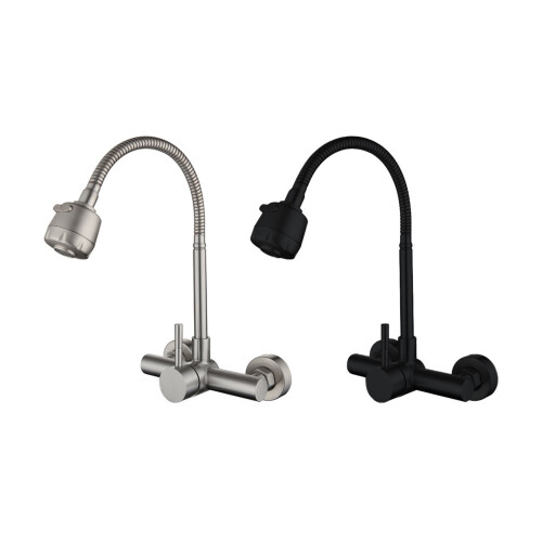 Wall Mounted Tap Single Handle Hot Cold Water Mixer-Brushed 1