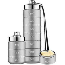 (Grey) Metal Pill Organizer Weekly,Stackable Waterproof Travel Pill Box,Pill Case Container,7 Day Daily Med