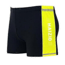 (3XL, yellow) Adult Men Swimming Trunks Mid-rise Elastic Waist Patchwork Color Water Repellent Swimwear Swimming Trunks