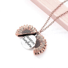 (Rose Gold)You are My Sunshine Necklace - Sunflower Necklace Locket with Engraved Hidden Message Pendant for Women, Mother, Daughter