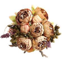 (brown) Fake Flowers Vintage Artificial Peony Silk Flowers Party Wedding Home Decor