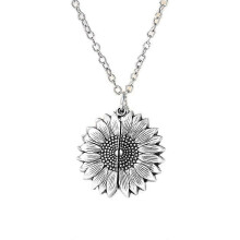 (Silver)You are My Sunshine Necklace - Sunflower Necklace Locket with Engraved Hidden Message Pendant for Women, Mother, Daughter