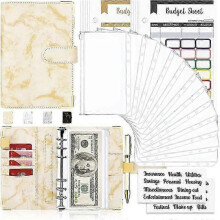 A6 6 Rings Budget Planner Binder PU Leather Budget Planner Cover with 8 PVC Budget Envelope-Yellow