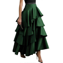 (M, Green) Women's Urban A-line Ruffle Party Skirt High Waist Pleated Solid Color Long Skirts