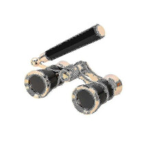 (Black)3x25 Binoculars Metal Opera Theater Glasses Coated Lens Red Telescope W/ Handle - PJ