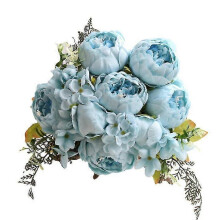 (light blue) Fake Flowers Vintage Artificial Peony Silk Flowers Party Wedding Home Decor