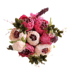 (dark pink) Fake Flowers Vintage Artificial Peony Silk Flowers Party Wedding Home Decor