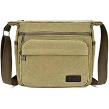 Men's Bag One Shoulder Canvas Large Capacity Business Briefcase Multi Pocket (Khaki) - DD01