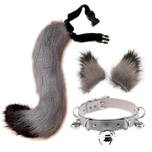 Hair Clips Cocker Tail Animal Element Adjustable Faux Fur Solid Wolf Tail Ears Collar for Cosplay