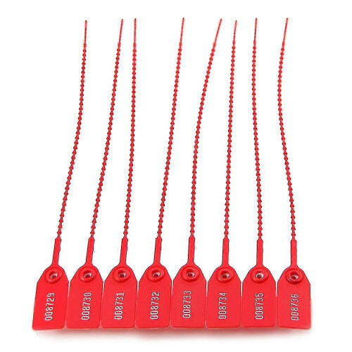 100 Plastic Tamper Seals, Zip Ties for Fire Extinguishers - Pull Tite Security Tags - Numbered Disposable Self-locking Tie 250mm Length (Red) - COSTBU 1