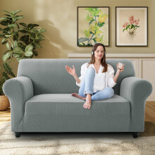 (2 Seater Sofa Cover, Grey) Stretch Sofa Cover Non Slip Couch Cover Spandex Slipcover Protector T Shape Elastic Furniture Cover