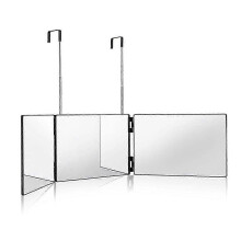 (Black) 360 Trifold Vanity Makeup Mirror with Telescoping Hook Adjustable Height for Hair Cutting Portable Travel Mirror Home Salon Use