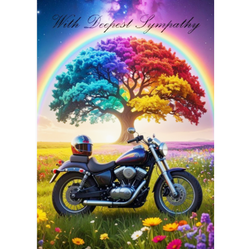 Motorcyclist with Sympathy card for Bikers
