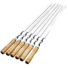 6Pcs 55cm BBQ Skewers Long Handle Shish Kebab Barbecue Grill Stick Wood BBQ Fork Stainless Steel Ou Hwy
