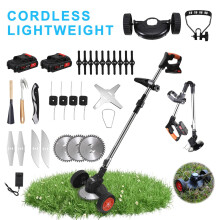 Electric 21V Cordless Grass Trimmer Strimmer Made With Aluminum + Plastic Garden Edger Cutter with 2 x 2000mAh Battery