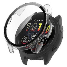 (Transparent) Compatible For Garmin Forerunner 265S Anti-scratch PC Watch Case with Tempered Glass Screen Protector