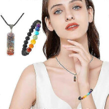 2 In 1 Chakra And Chakra Bracelet Jewelry Set with Amethyst Crystal Necklaces